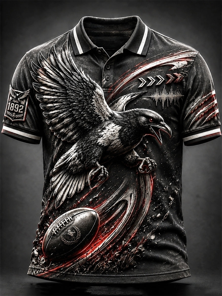 Men's Australia Magpies Footy Lover Art Printed Polo Shirt