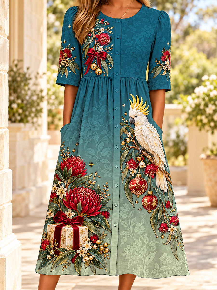 Women's Christmas In Australia Art Printed Linen Dress