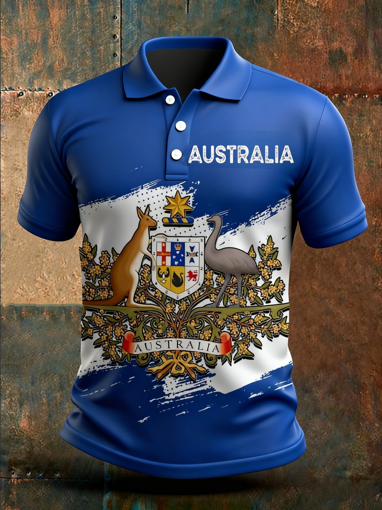 Men's Vintage Australian Flag Badge Printed Casual Cotton Short Sleeve Polo Shirt