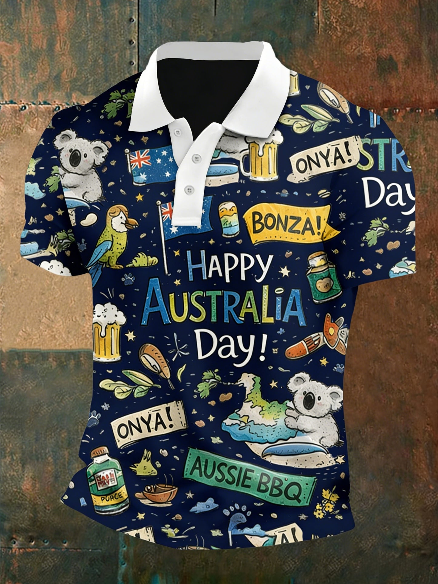 Retro Happy Australia Day Printed Casual Cotton Short Sleeve Polo Shirt