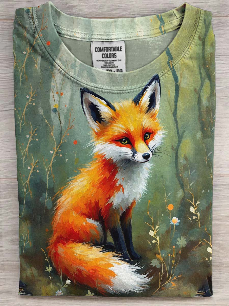 Jungle Fox Print Casual Short-Sleeve T-Shirt