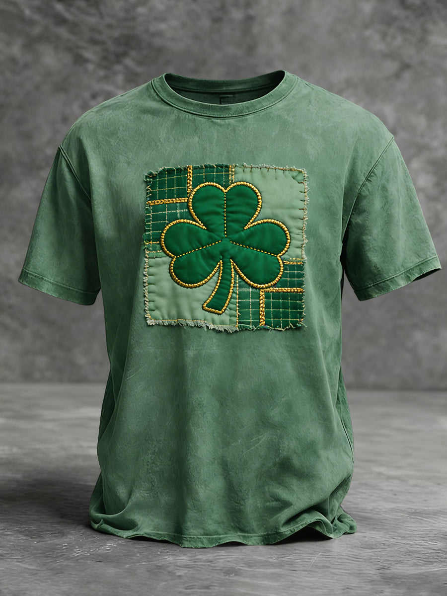 Retro St. Patrick's Day Shamrock Patchwork Casual T-Shirt
