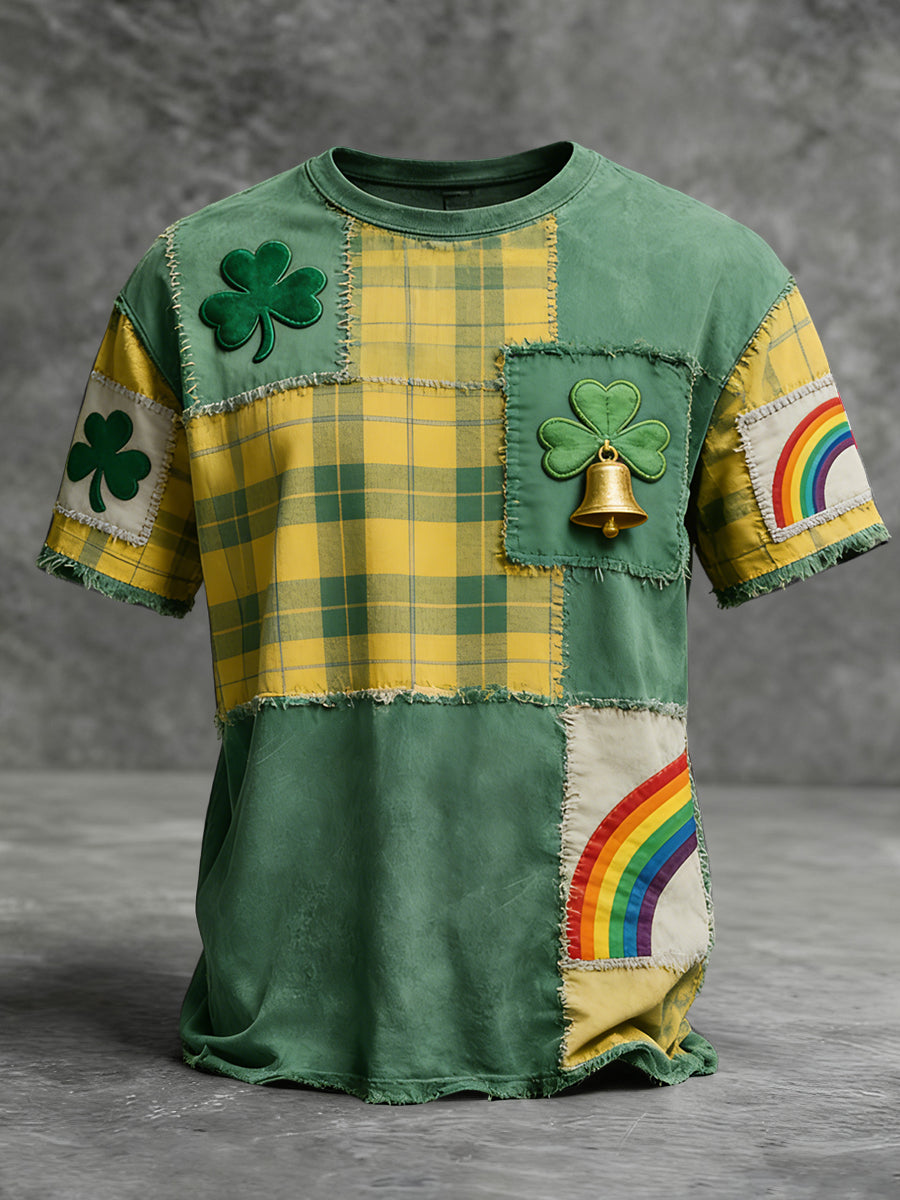 Retro St. Patrick's Plaid Patchwork Casual T-Shirt