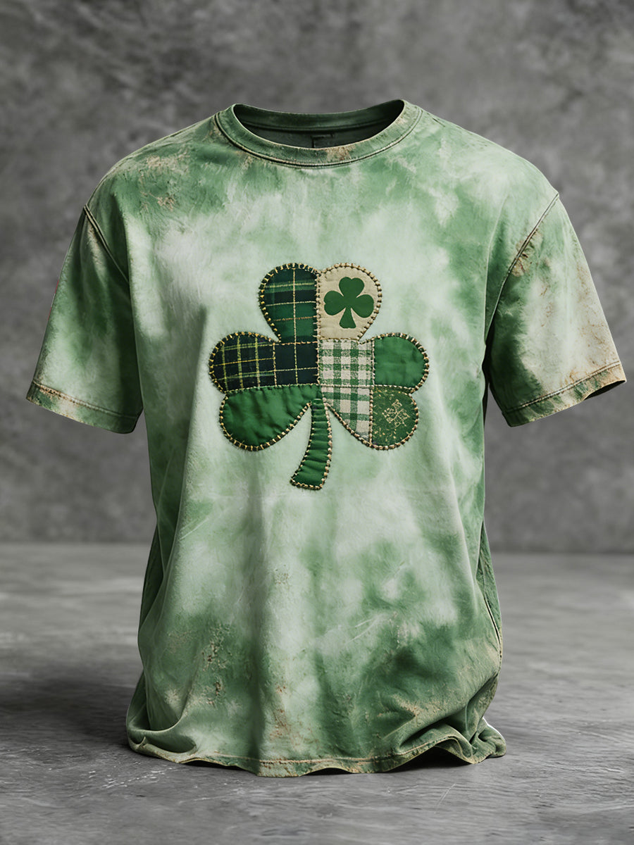 Retro St. Patrick's Day Tartan Clover Casual T-Shirt