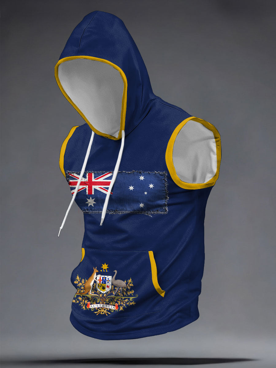 Men's AU Flag Australia Day Printed Hooded Tank Tops
