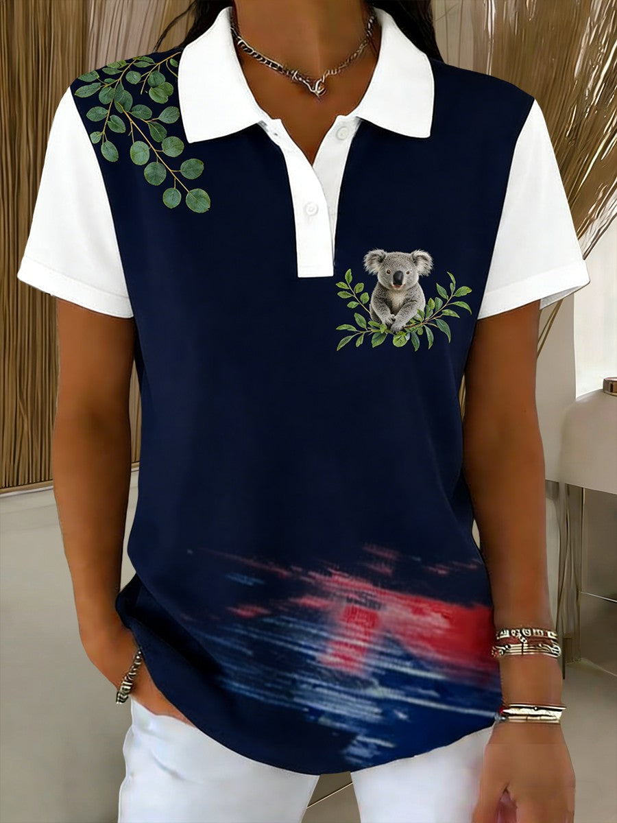 Women's Vintage Australian Art Printed Casual Cotton Short Sleeve Polo Shirt