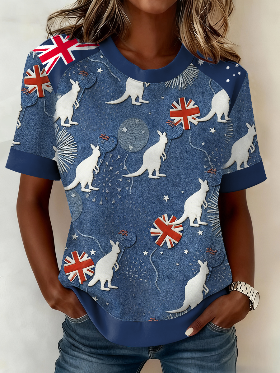 Women's AU Flag Art Australia Day Printed T-shirt