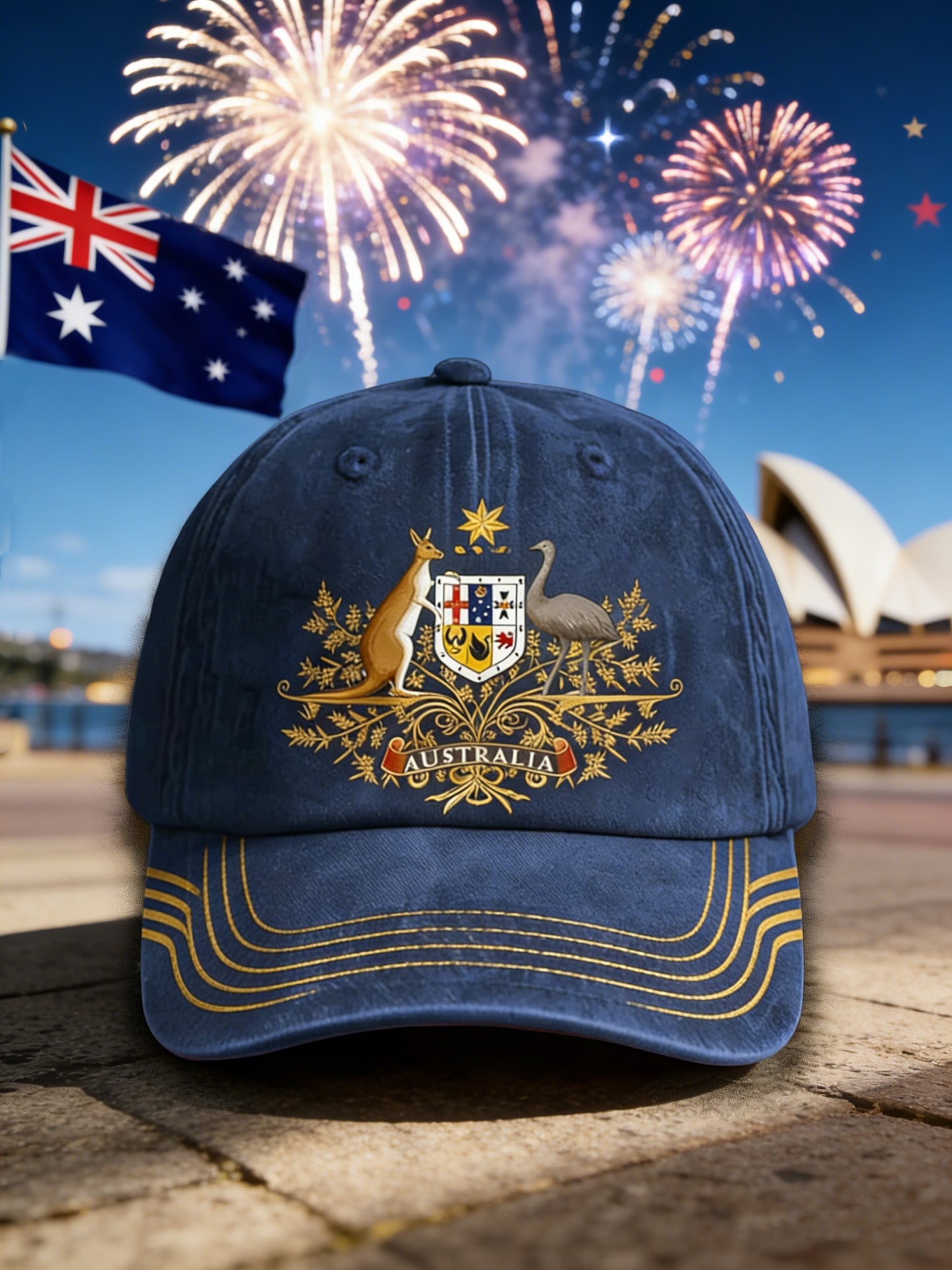 Vintage Happy Australia Day Flag Badge Casual Print Washed Hat