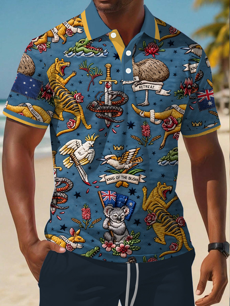 Men's AU Flag Art Australia Day Business Style Printed Casual Tops