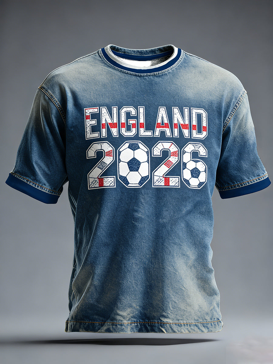 Men's Retro English Football Fan Printed Casual T-Shirt