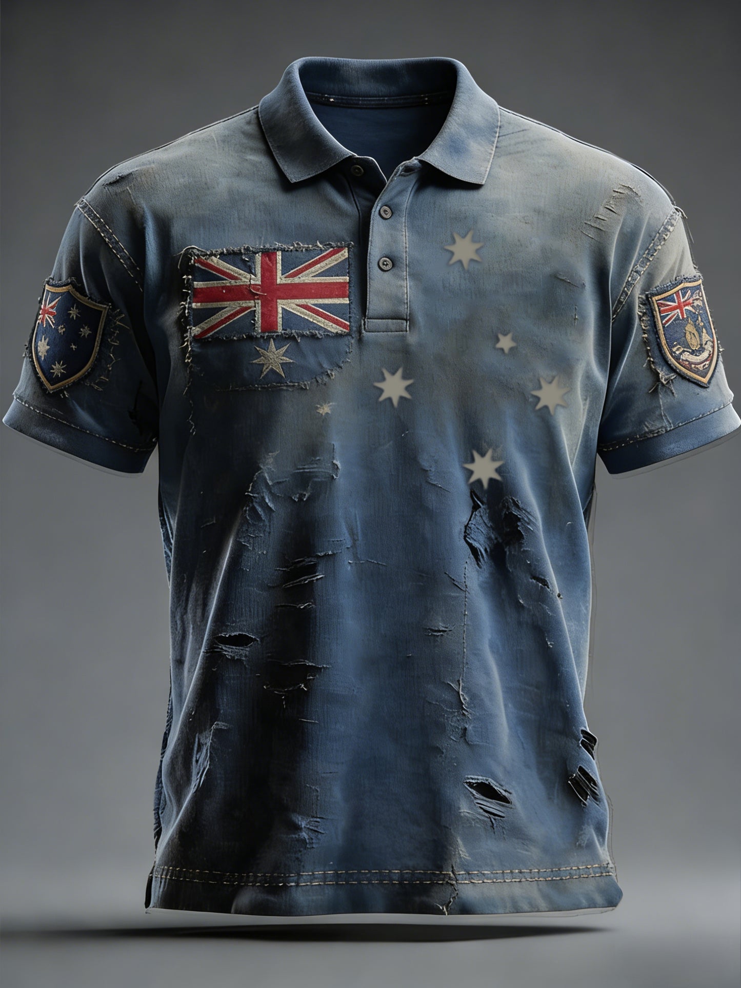 Men's Vintage Australian Flag Badge Printed Casual Short Sleeve Polo Shirt
