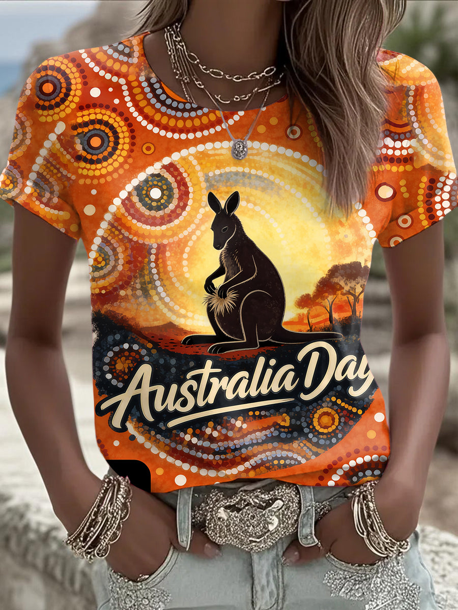 Women's Vintage Australian Flag Badge Art Print Comfortable Casual Cotton Short-sleeved T-shirt