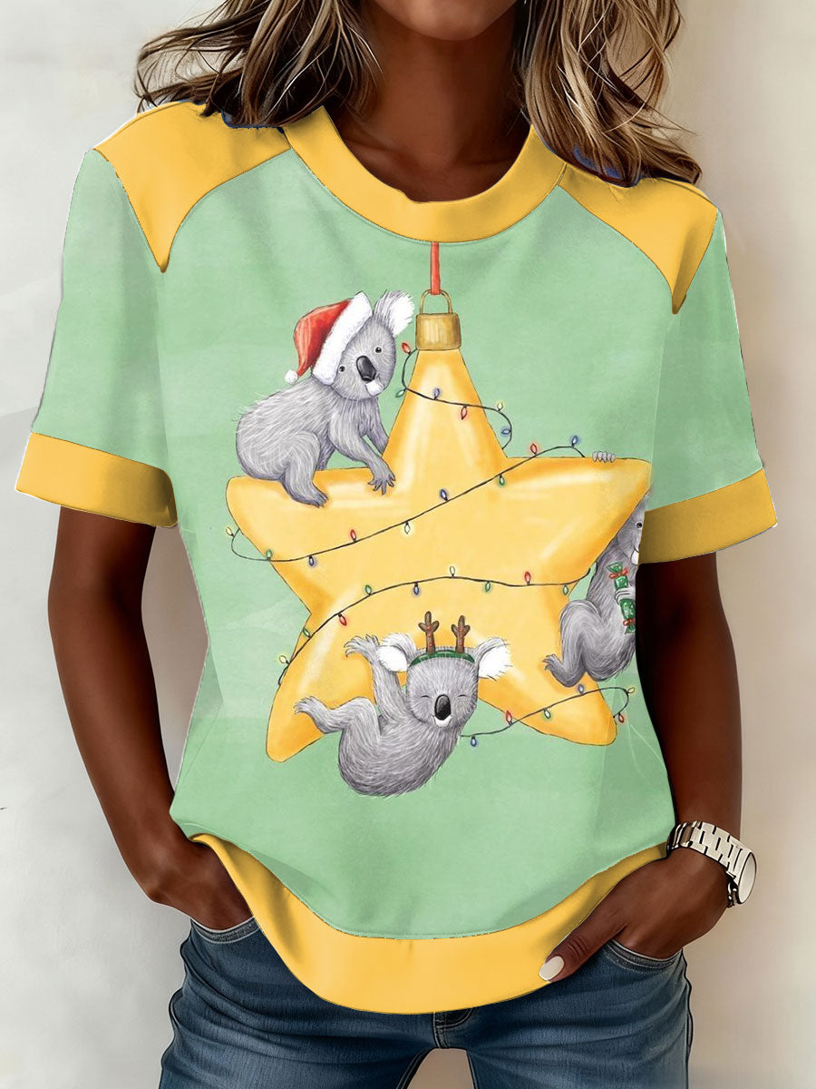 Women's AU Art Funny Koala Christmas Printed T-shirt