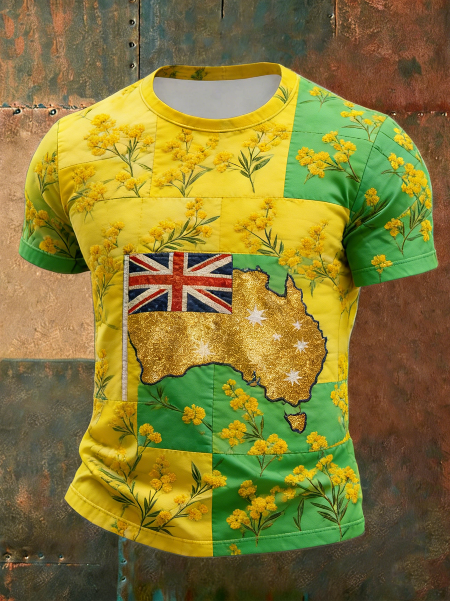 Men's Australian Acacia Patchwork Printed short sleeves t-shirt