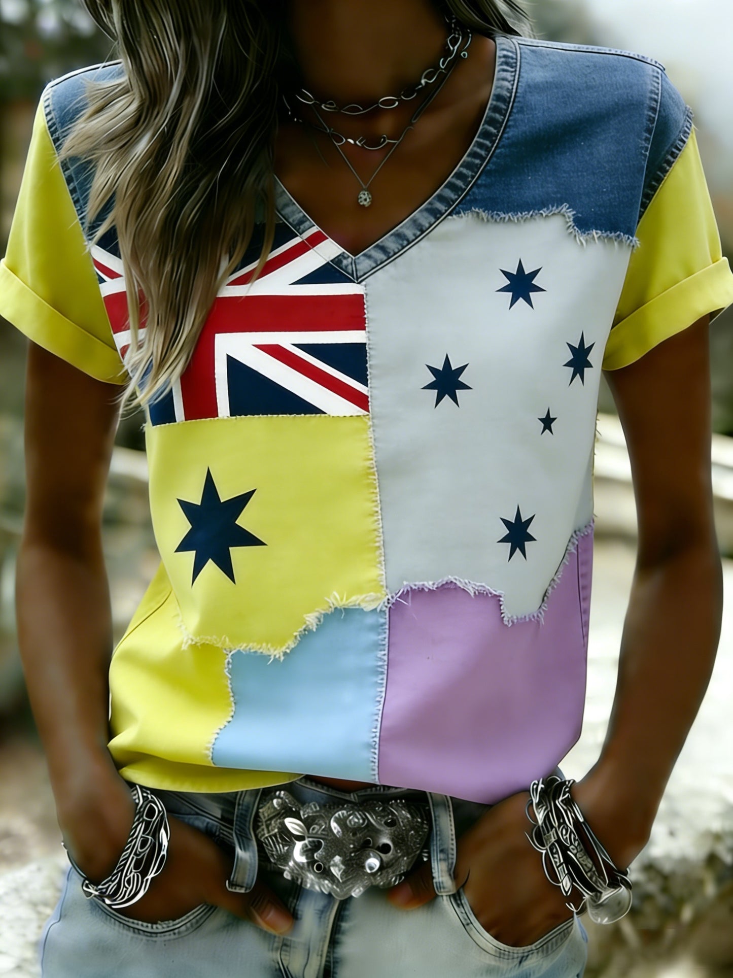 Women's Vintage Australian Holiday Casual V-neck Short Sleeve T-Shirt
