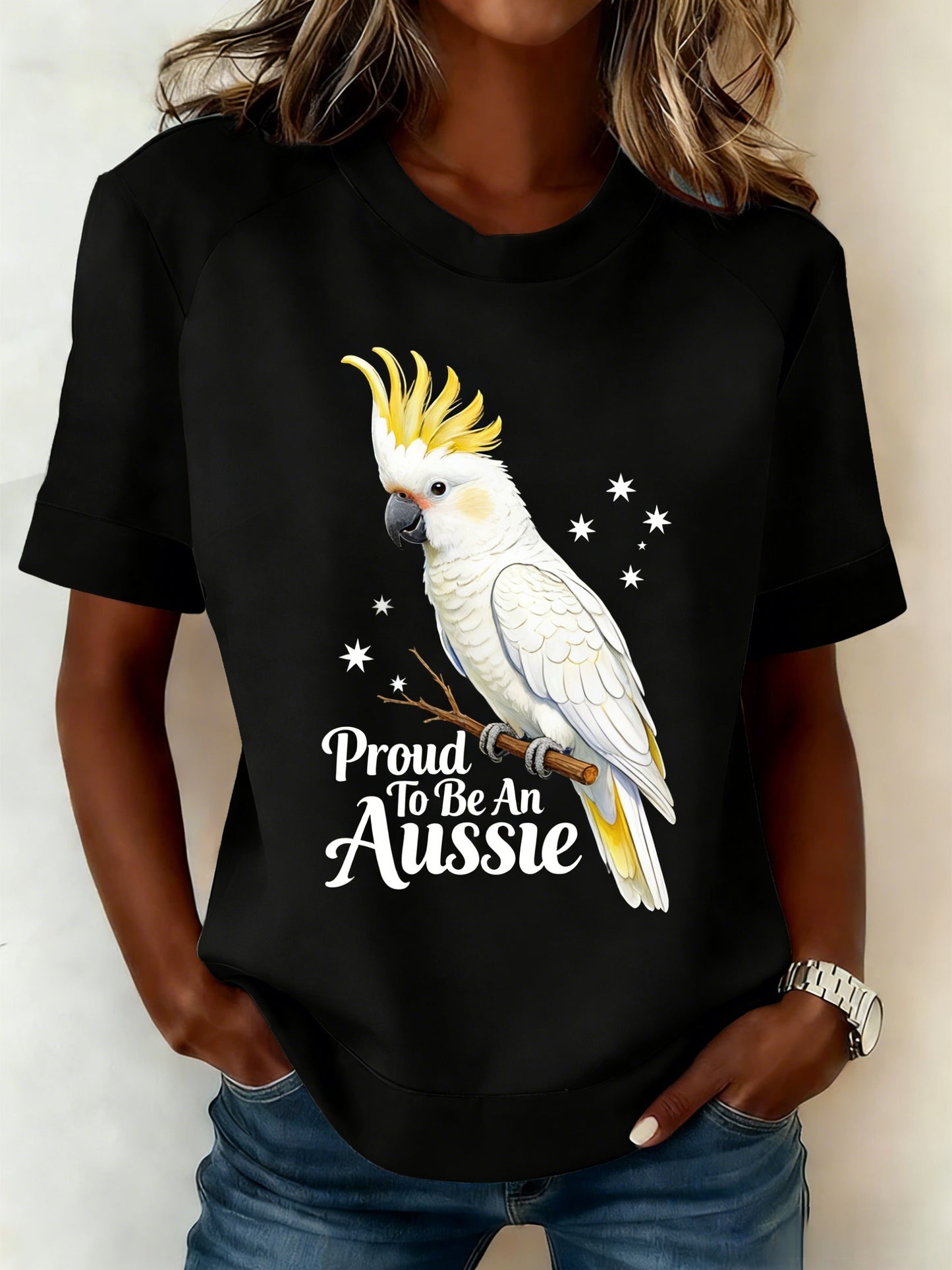 Women's Vintage Aussie Cute Pink Cockatoo Casual Comfortable Short Sleeve T-Shirt