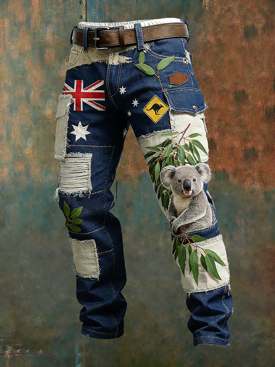 Men's Vintage Australian Flag Art Print Business Casual Work Pants
