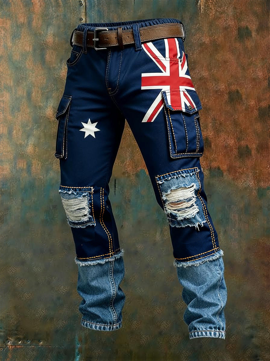 Men's Vintage Australian Flag Art Print Business Casual Work Pants