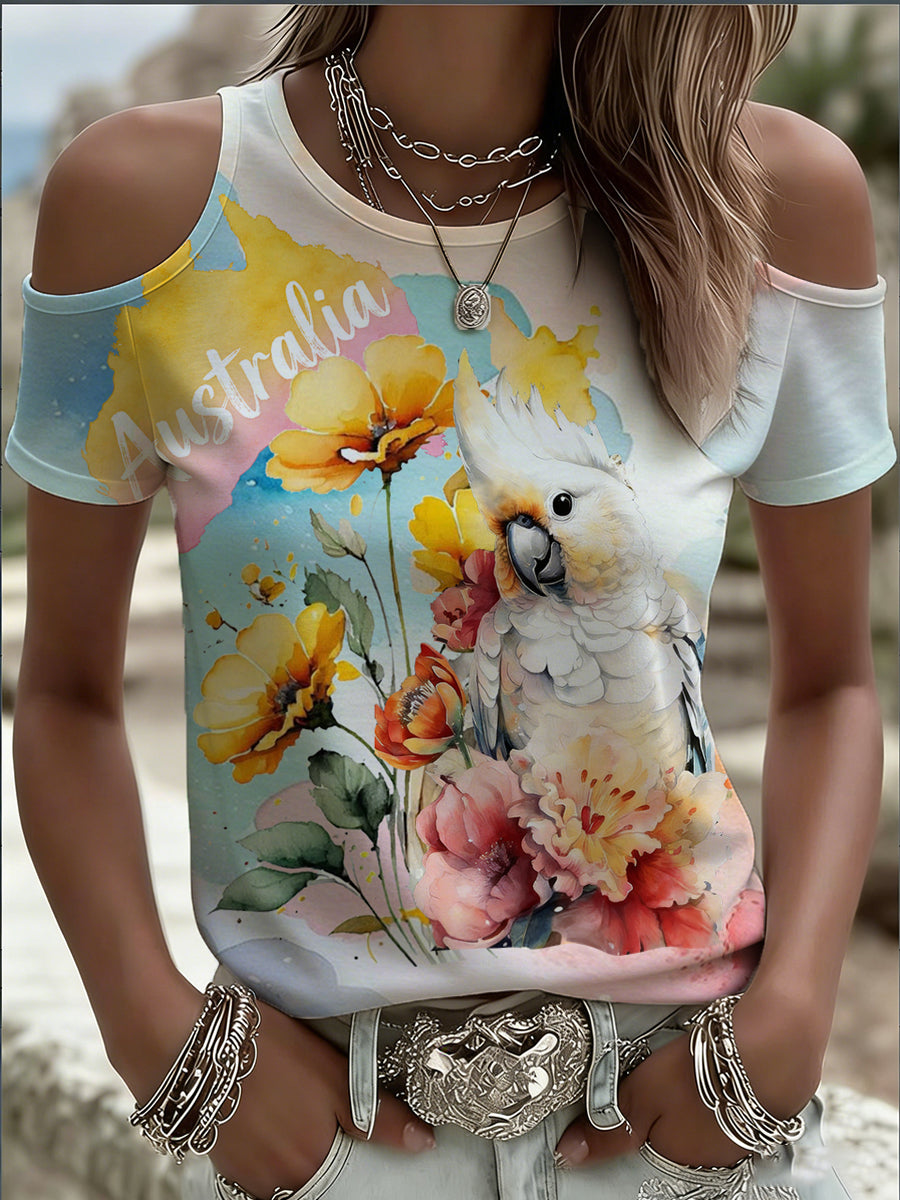 Women's Off-The-Shoulder T-Shirt With Australian-Inspired Print