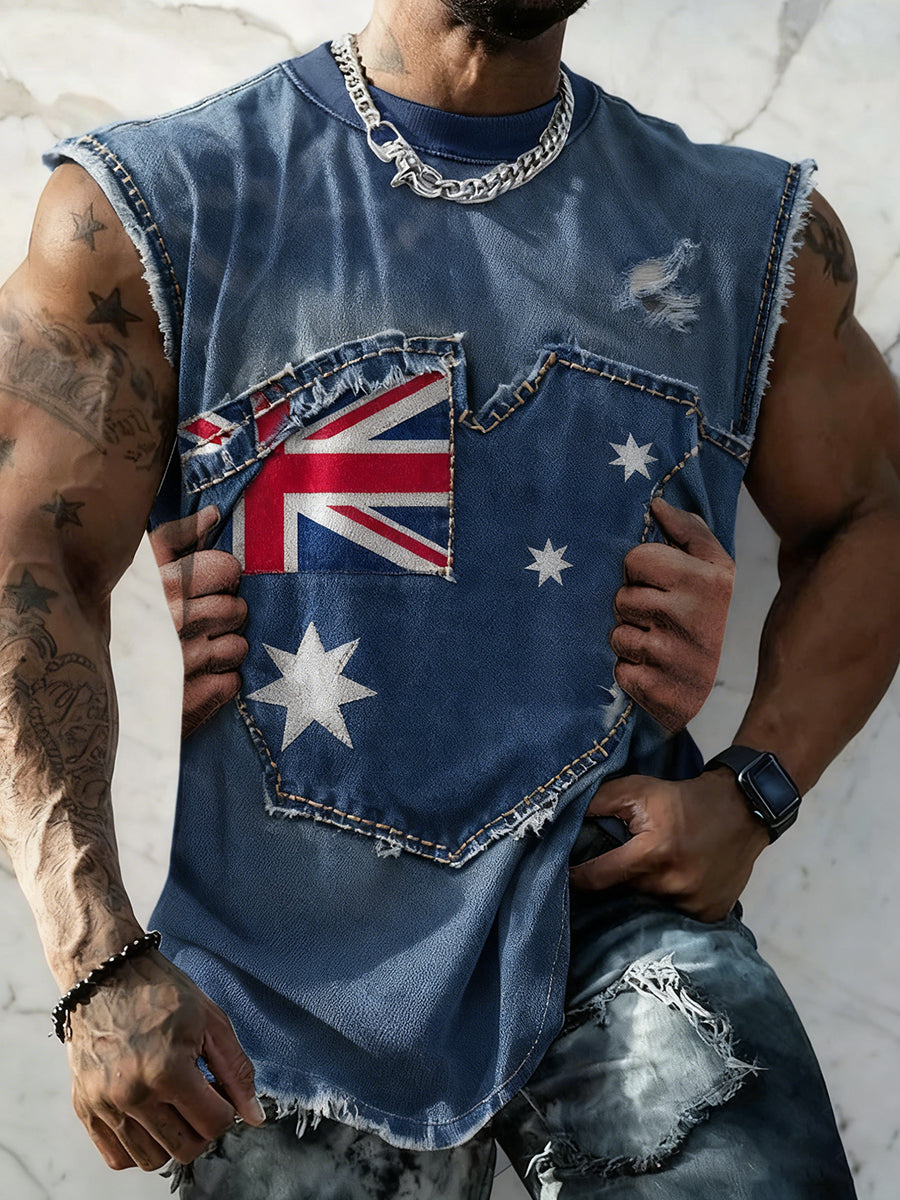 Men's Vintage Australian Flag Print Casual Vest