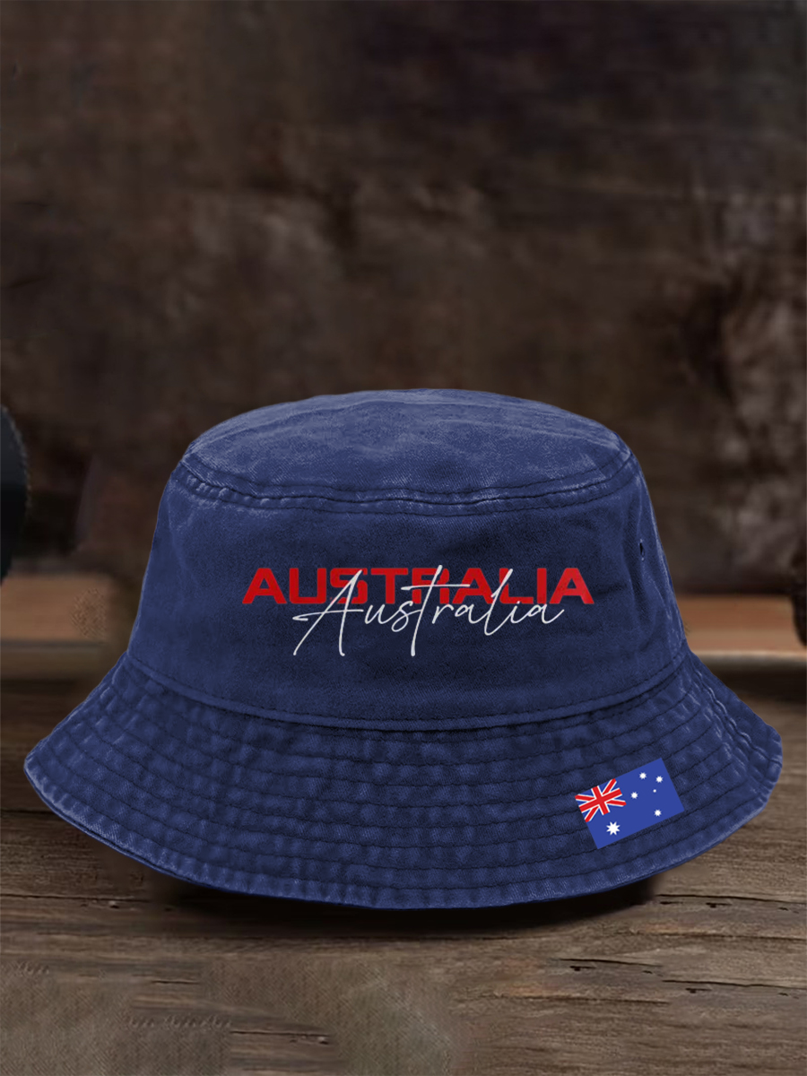 Vintage Australian Flag Badge Casual Print Washed Fisherman's Hat