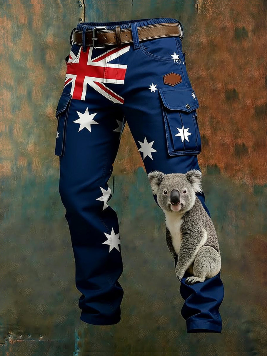 Men's Vintage Australian Flag Art Print Business Casual Work Pants