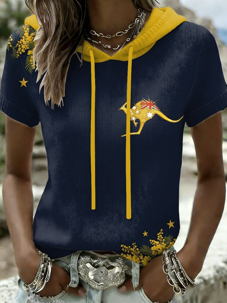 Women's Vintage Australian Holiday Casual V-neck Knit Short-Sleeve T-Shirt