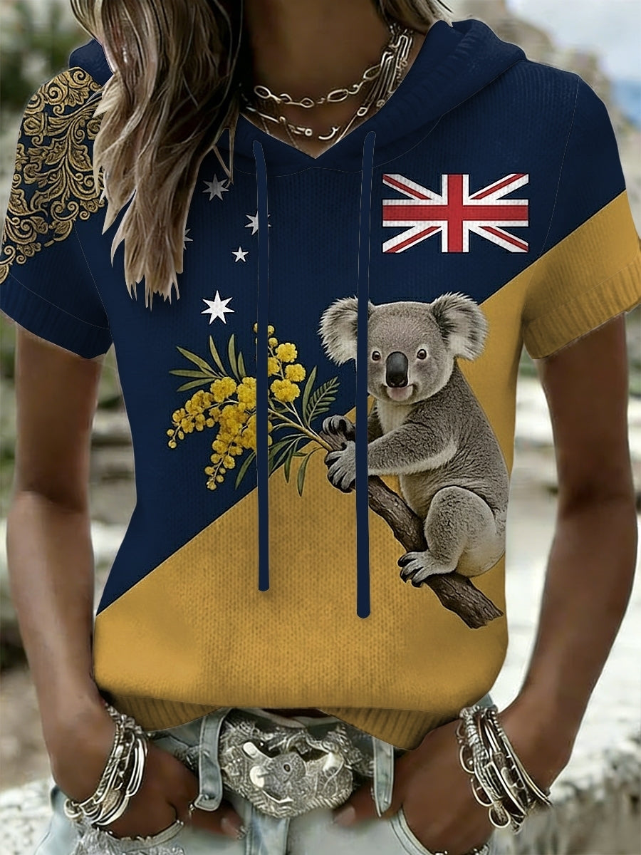 Women's Vintage Australian Holiday Casual V-neck Knit Short-Sleeve T-Shirt