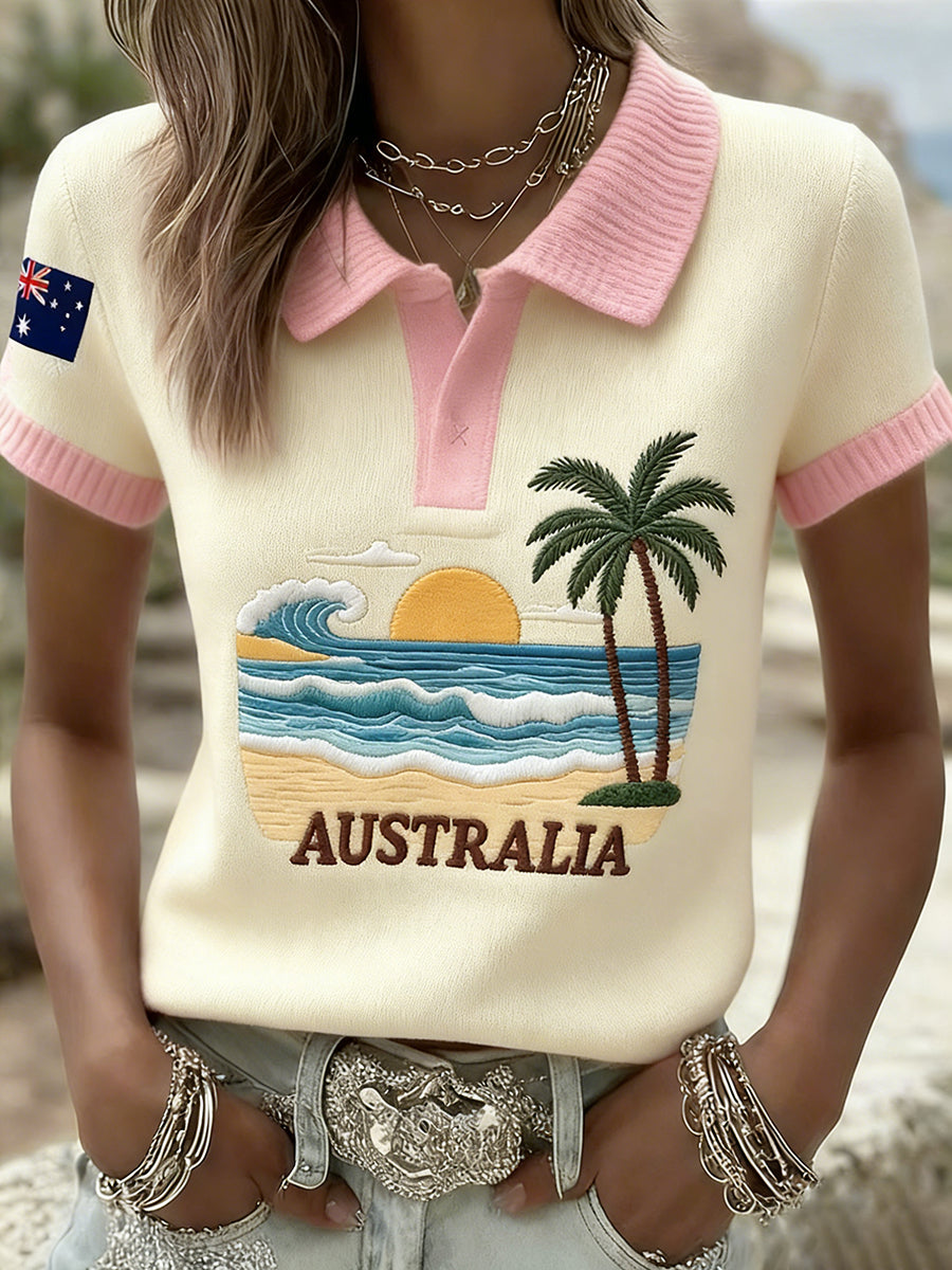 Women's Vintage Australian Flag Pattern Casual Short-Sleeved Polo Shirt