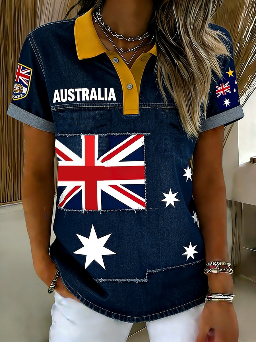 Women's Vintage Australian Holiday Casual Comfortable Short Sleeve Polo Shirt