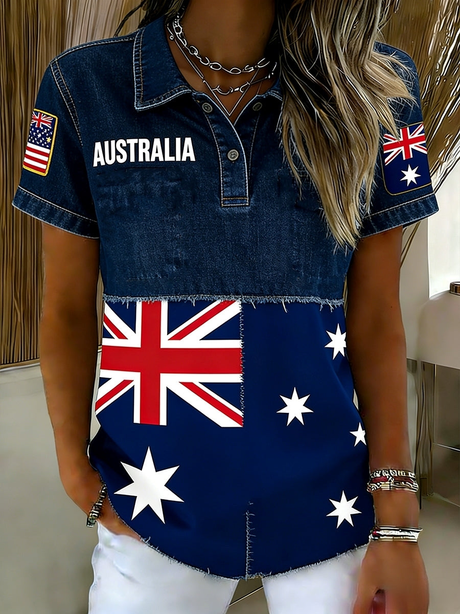 Women's Vintage Australian Holiday Casual Comfortable Short Sleeve Polo Shirt