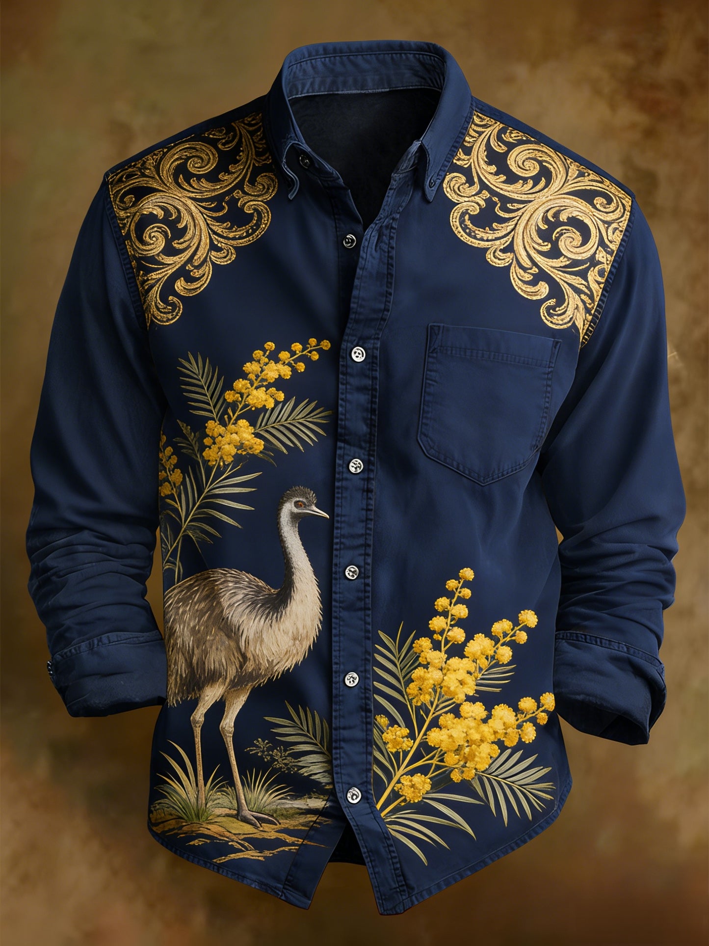 Men's Vintage Australian Holiday Print Casual Long Sleeve Pocket Shirt