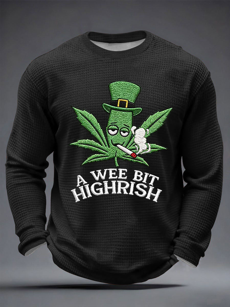 Men's Funny St Patrick Day A Wee Bit Highrish Waffle Long Sleeve T-Shirt