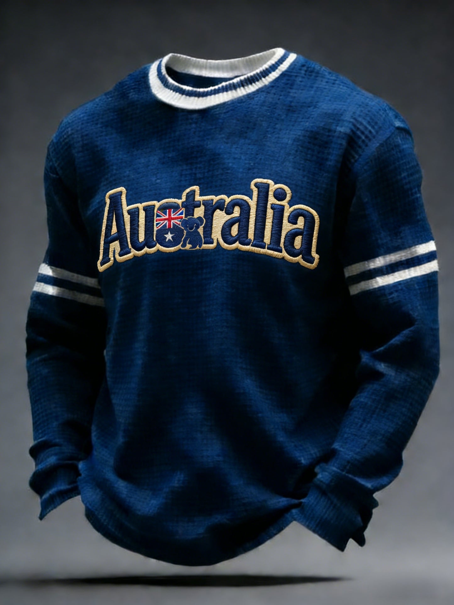 Men's Vintage Australian Flag Badge Casual Waffle Weave Top