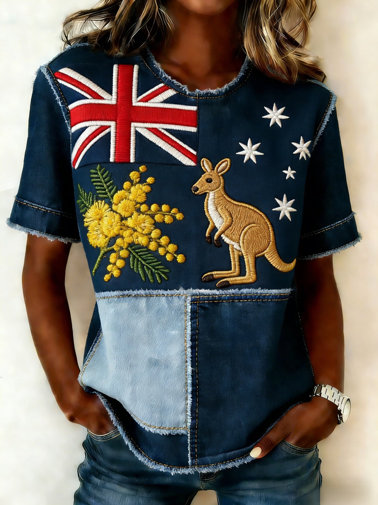 Women's Retro Australian Flag Badge Patchwork Short-Sleeve T-Shirt