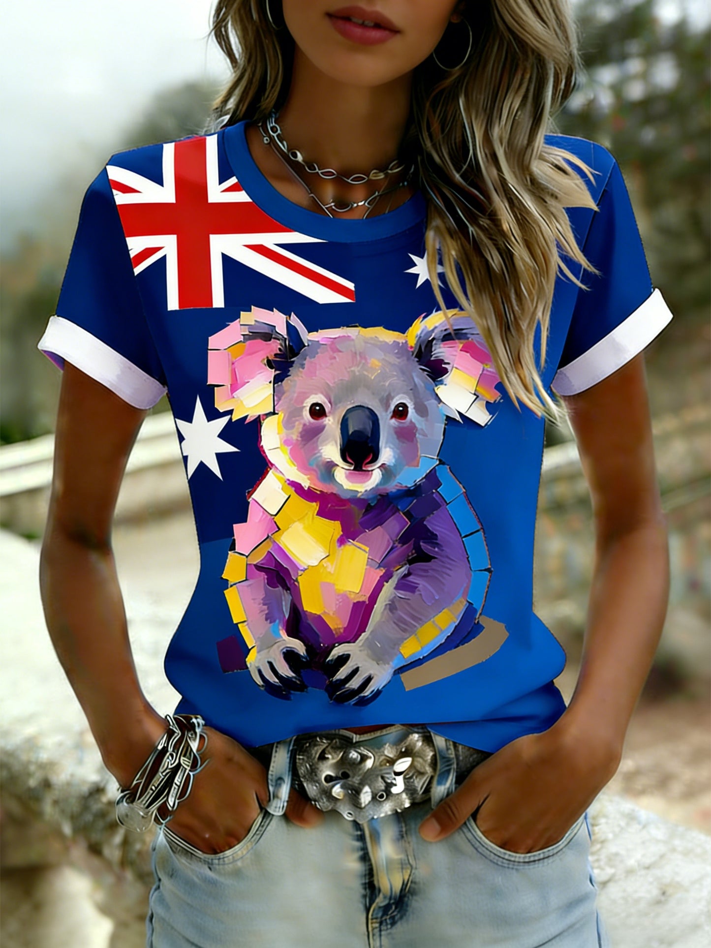 Women's Retro Australian Flag Badge Koala Short-Sleeve T-Shirt