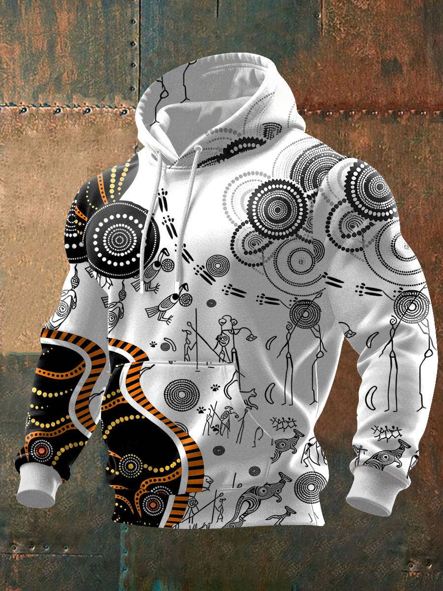 Men's AU Aboriginal Culture Printed Oversized Drop-Shoulder Hoodie with Pockets