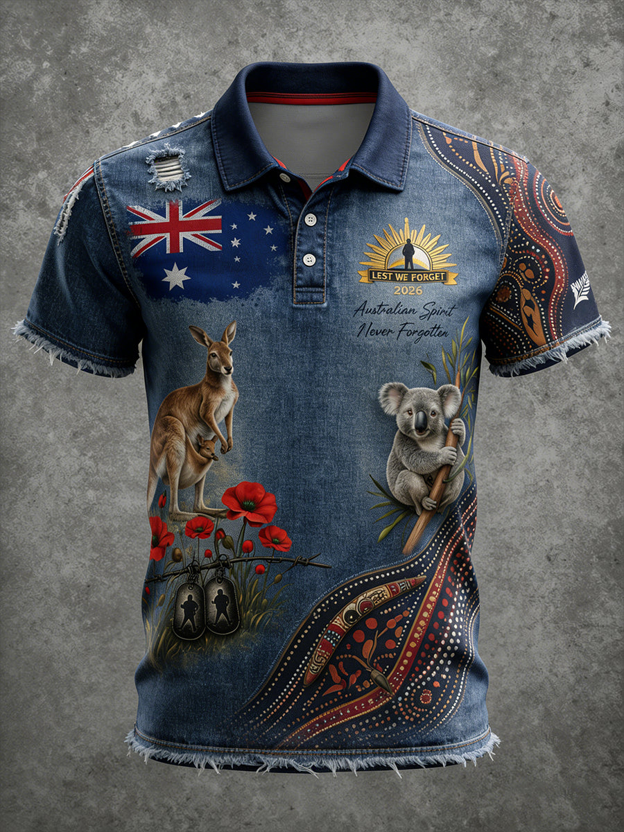 Retro Australian Koala Art Print Casual Polo Shirt