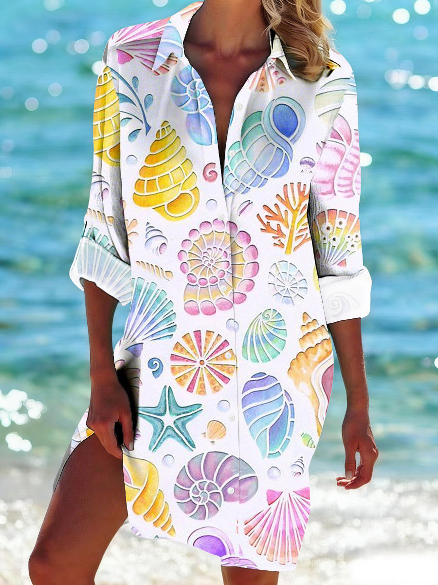 Women's Beautiful Shell Print Casual Mid-Length Shirt