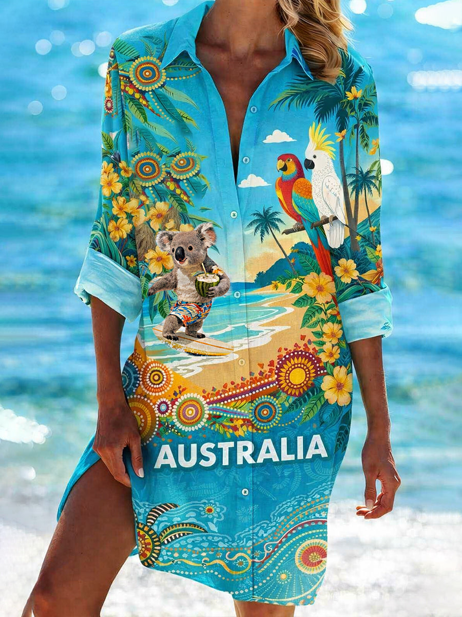 Women's Vintage Australian Summer Vacation Print Casual Shirt