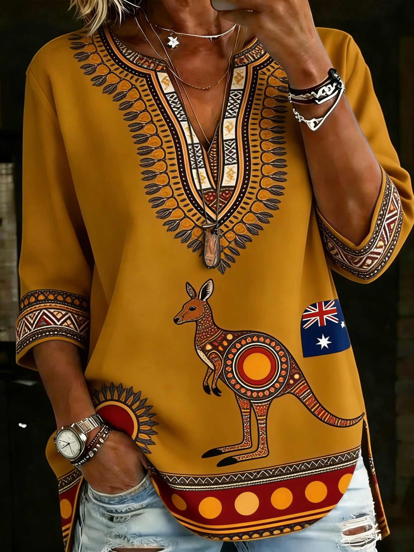 Women's Naidoc Week-Themed V-Neck Top