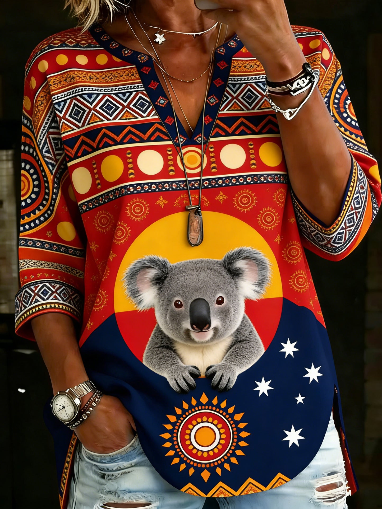 Women's Naidoc Week-Themed V-Neck Top