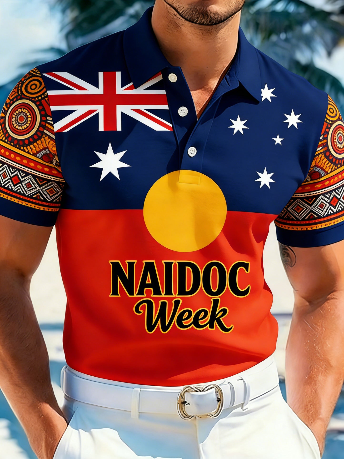 Men's Naidoc Week-Themed Printed Polo Shirt