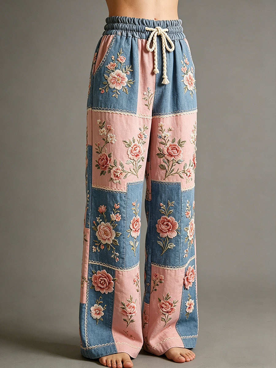 Women's Flower Art Print Trousers