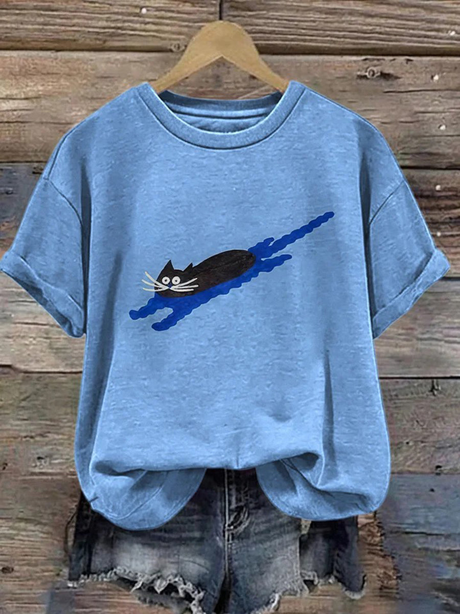 Women's Cat Art Print Short Sleeves T-shirt