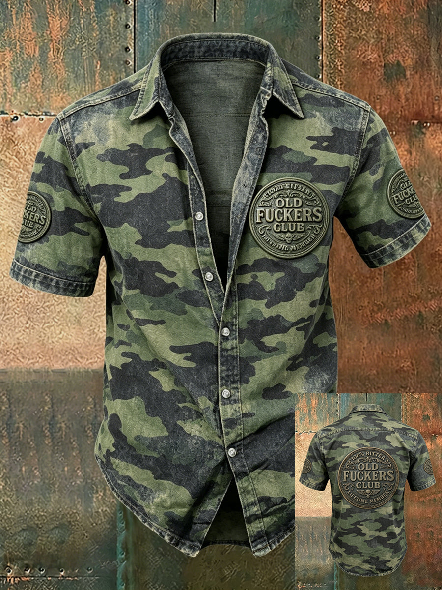 Men's Old Fuckers Club Print Casual Short Sleeved Shirt