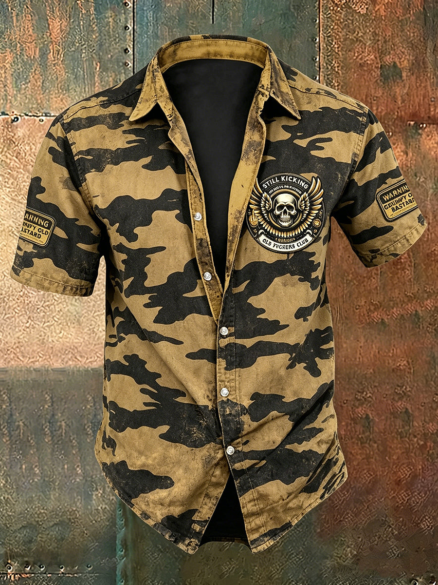 Men's Old Fuckers Club Print Casual Short Sleeved Shirt