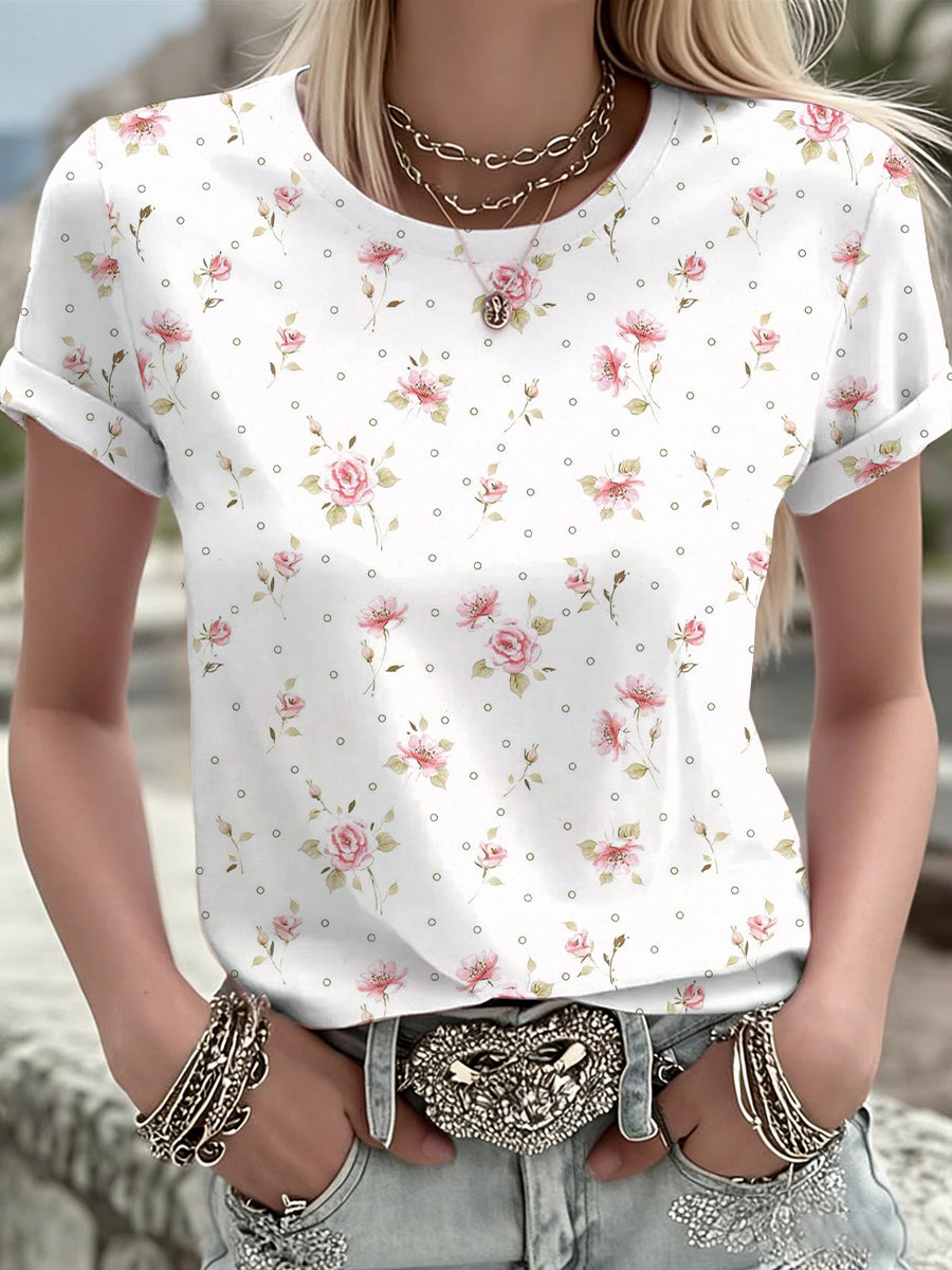 Women's Pink Flowers Printed T-shirt
