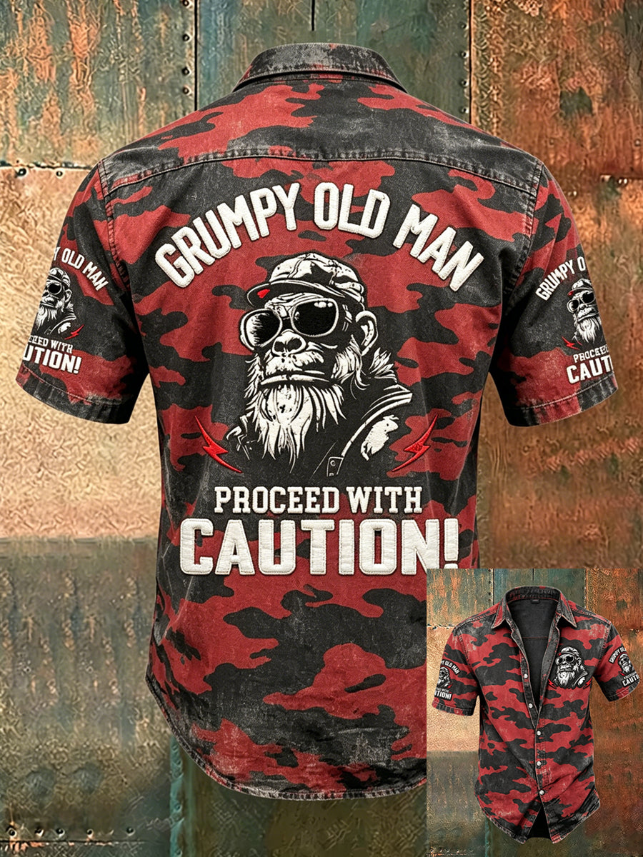 Men's Old Fuckers Club Print Casual Short Sleeved Shirt