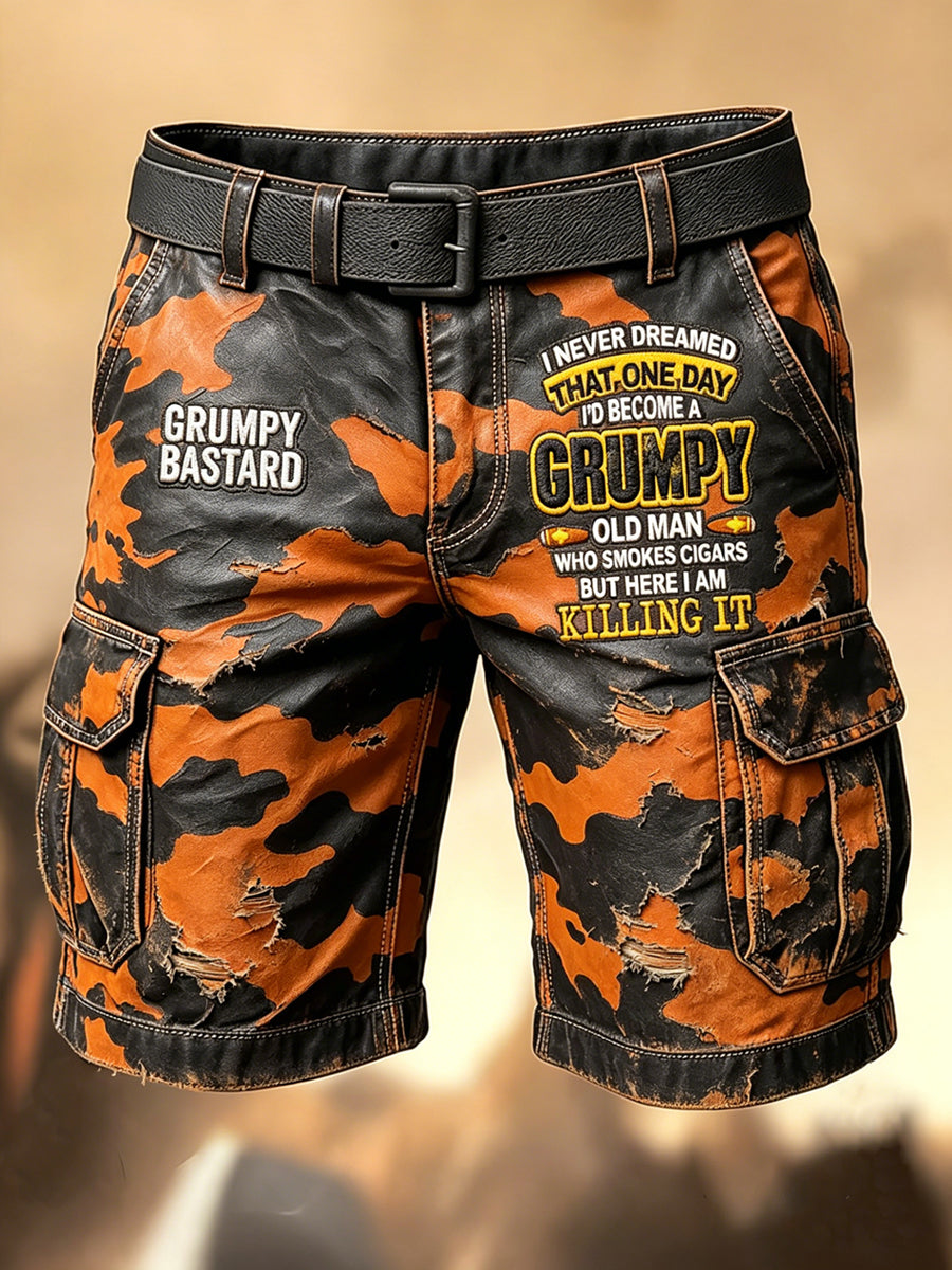 Men's Retro Vacation Business Old Fuckers Club Art Print Casual Shorts